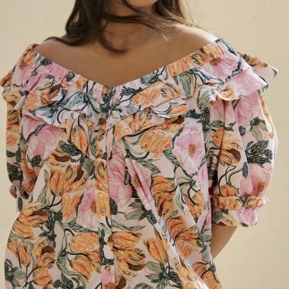 Cecilia Peterson Anthropology Ruffled off the Shoulder Romantic Boho Floral Top - Picture 2 of 11